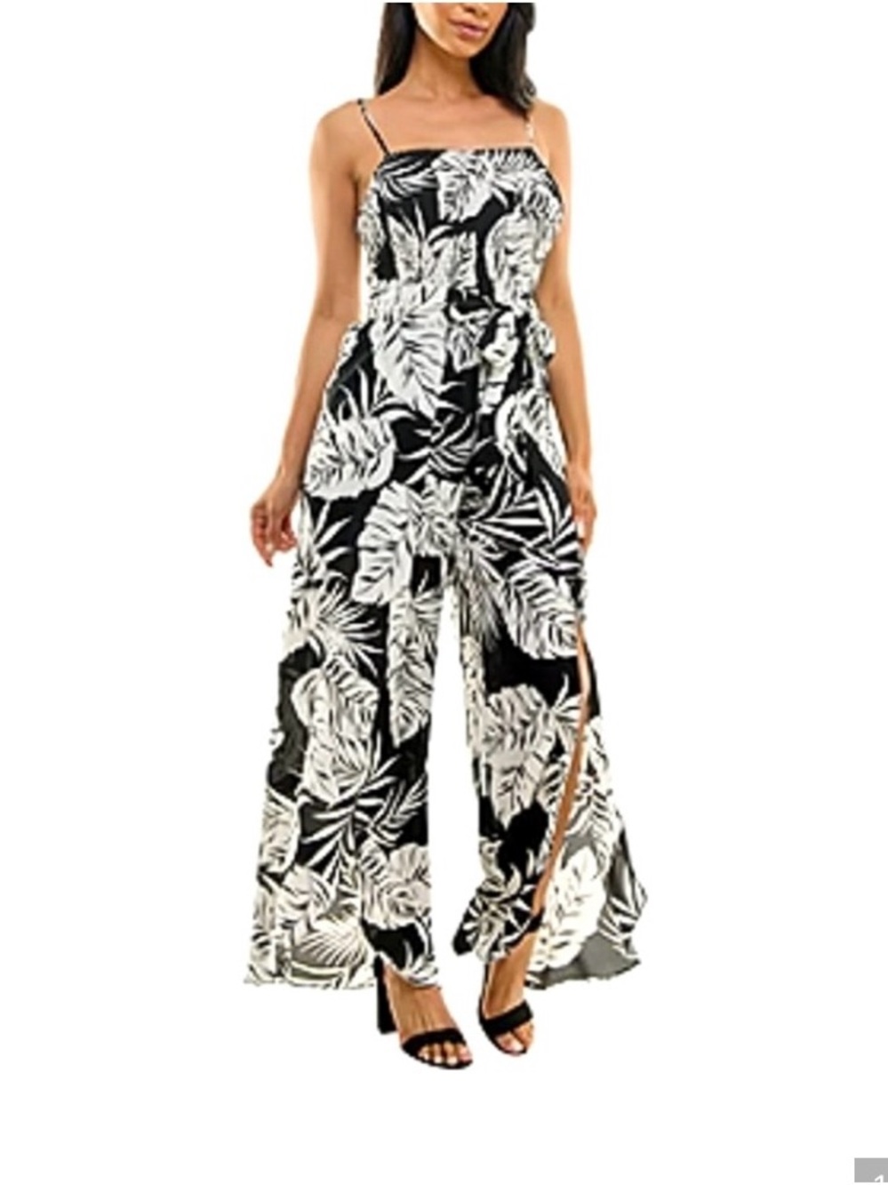 Never Worn! Premier Amour ❤️ Black & White Tropical Leaf Print Wide-Leg Jumpsuit